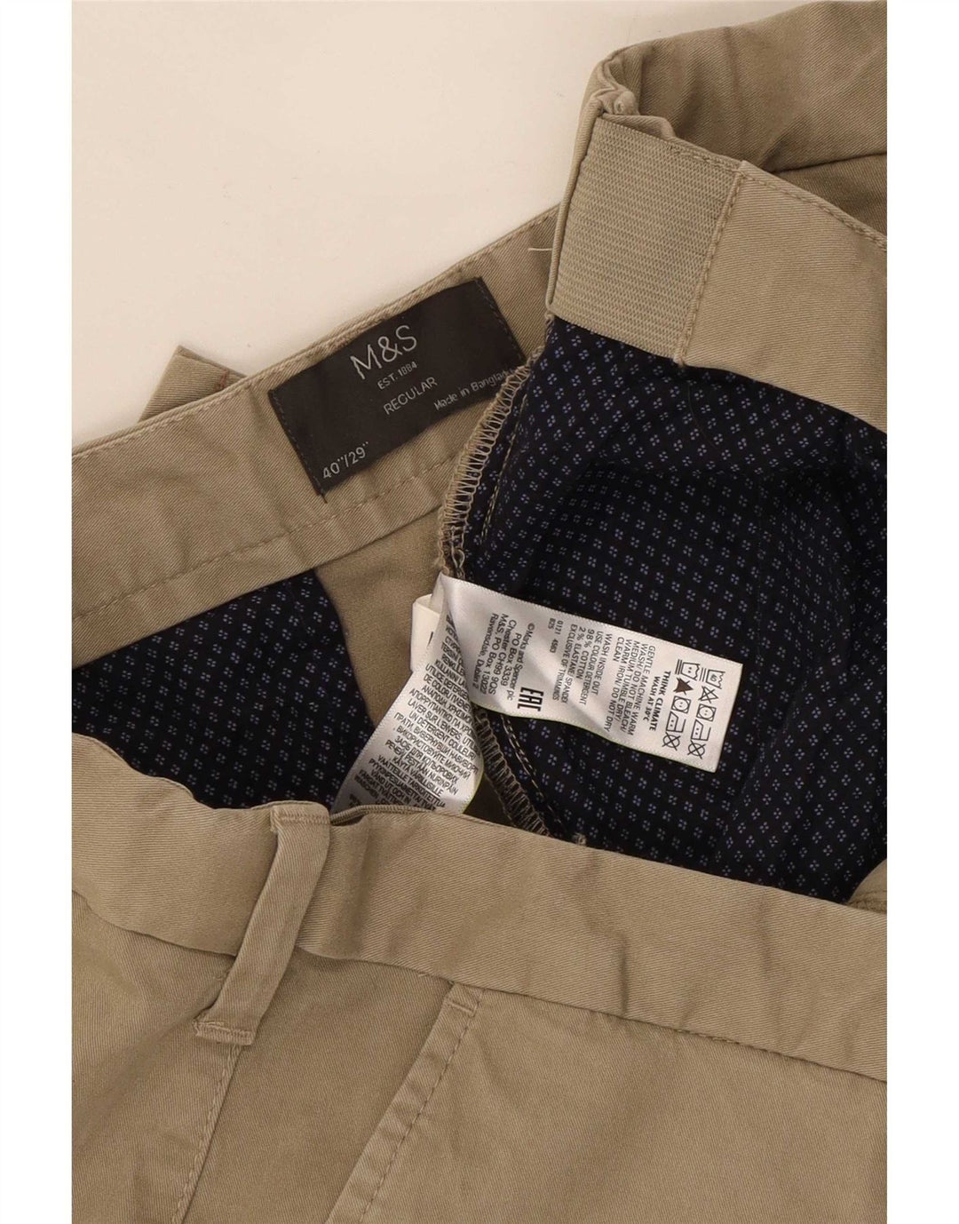 Marks & Spencer Ανδρικό κανονικό παντελόνι Chino W40 L29 Μπεζ βαμβακερό
