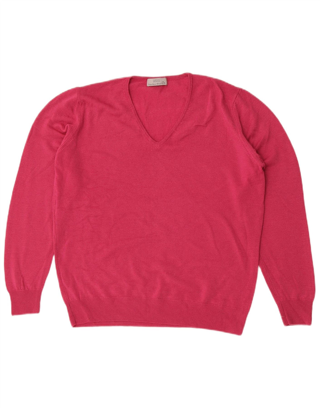 Marks & Spencer Γυναικείο πουλόβερ με λαιμόκοψη σε V UK 14 Medium Pink New Wool