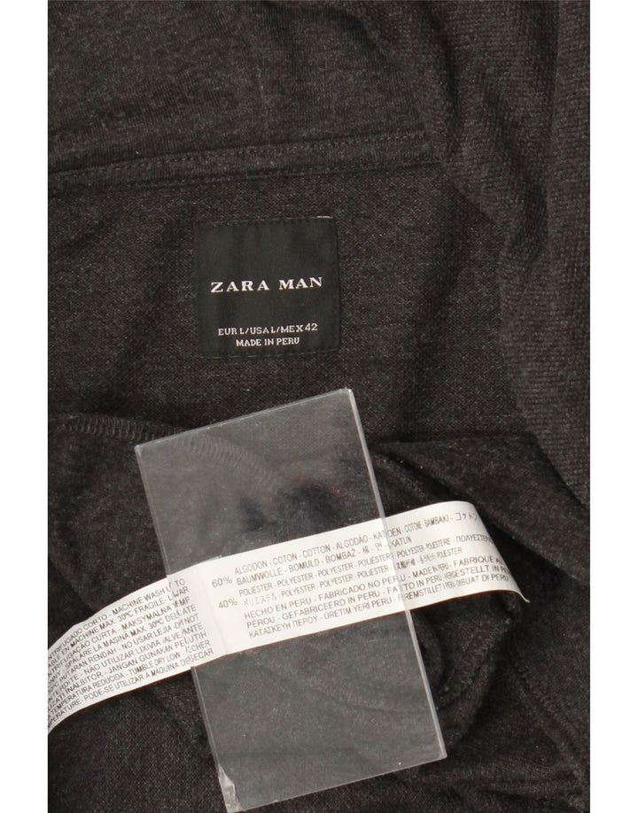 Ανδρικό πουλόβερ με κουκούλα με φερμουάρ Zara μεγάλο γκρι βαμβακερό