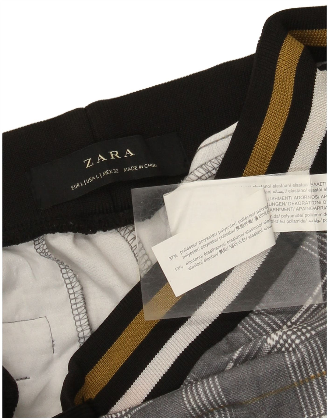 Zara Γυναικεία φόρμα Crop Παντελόνι UK 14 Large Grey Check Polyester