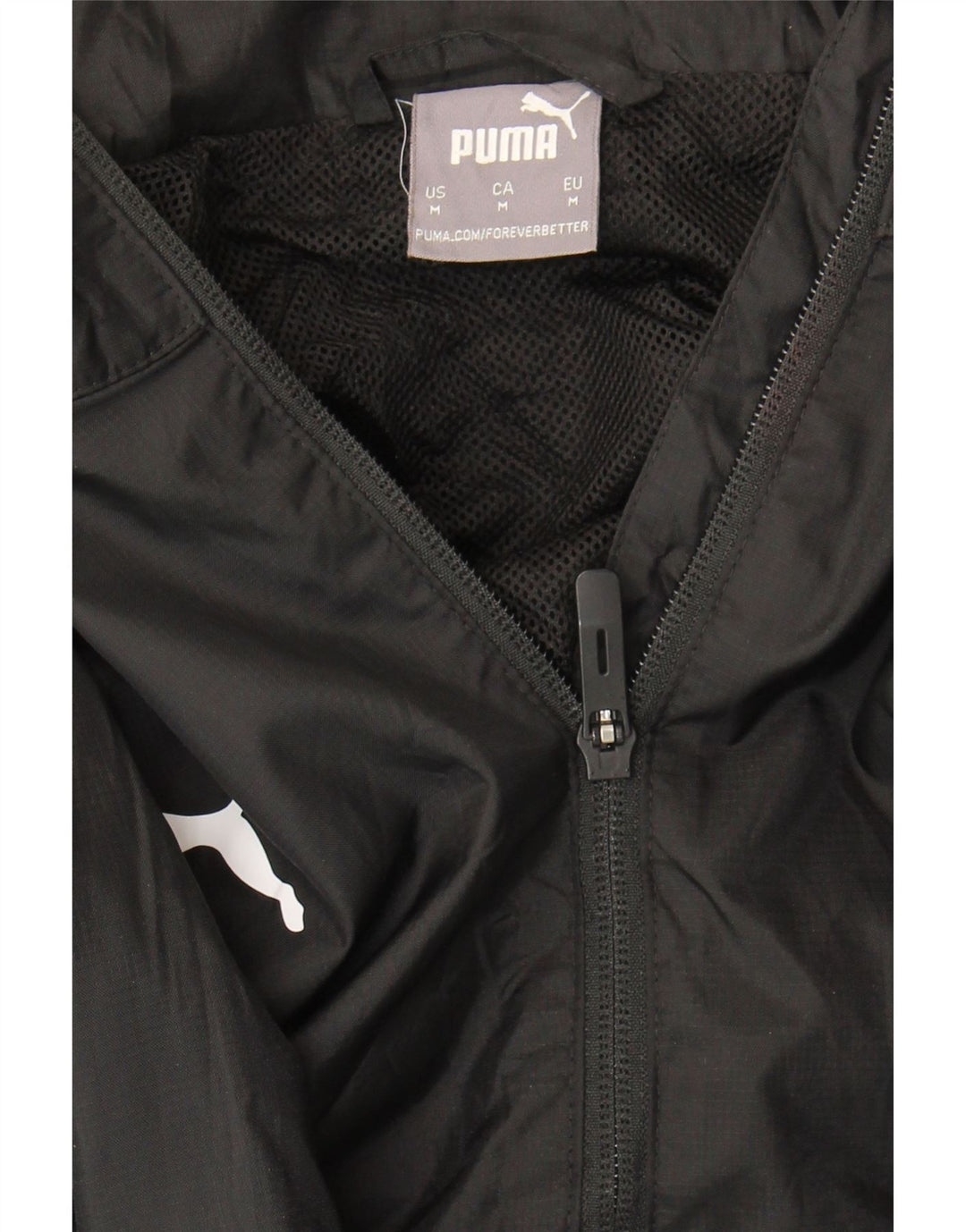 PUMA Mens Hooded Rain Jacket UK 14 Medium Black Colourblock Nylon Vintage Puma and Second-Hand Puma from Messina Hembry 