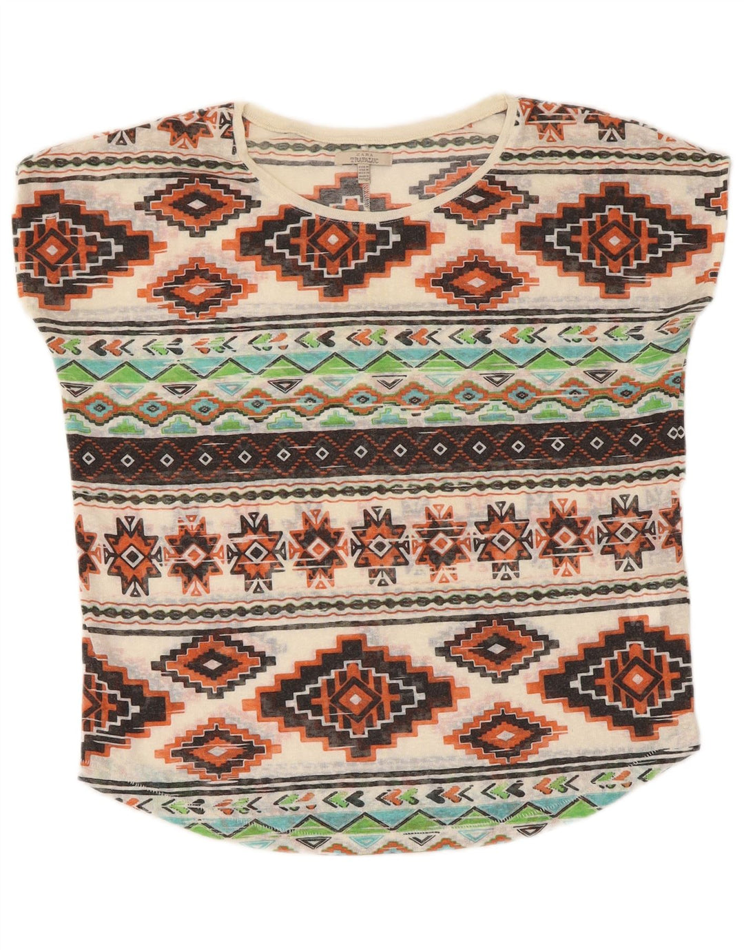 Zara Γυναικείο T-Shirt Top UK 14 Medium Πολύχρωμος Γεωμετρικός Πολυεστέρας