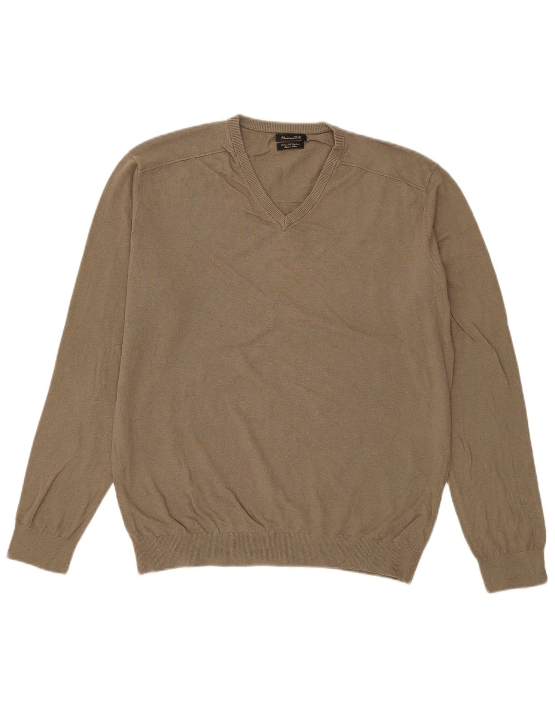 Massimo Dutti Ανδρικό πουλόβερ με λαιμόκοψη V-λαιμόκοψη μεγάλο βαμβακερό χακί