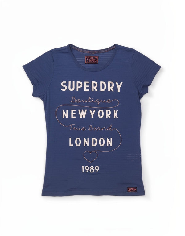 Γυναικείο γραφικό μπλουζάκι Superdry Top UK 10 Small Blue Polyester