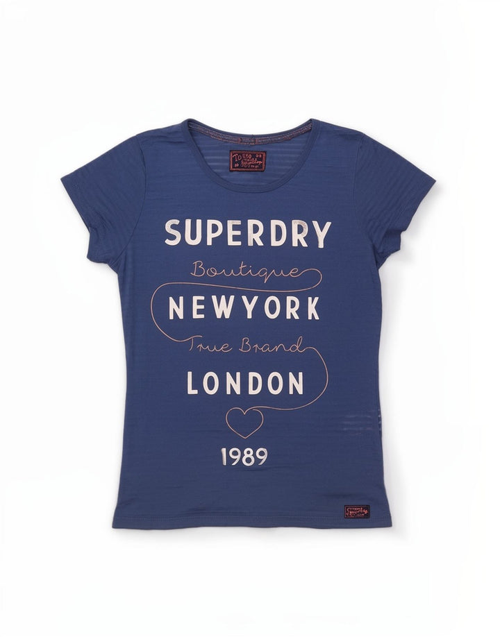 Γυναικείο γραφικό μπλουζάκι Superdry Top UK 10 Small Blue Polyester