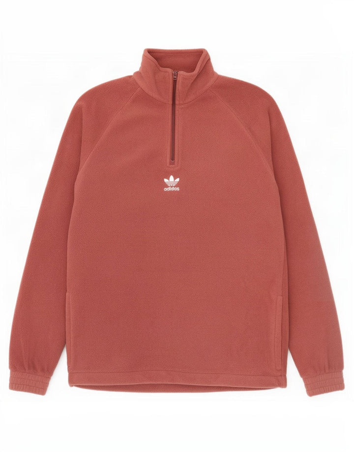 Ανδρικό γραφικό φερμουάρ Adidas με λαιμόκοψη από φλις μικρό καφέ πολυεστέρα