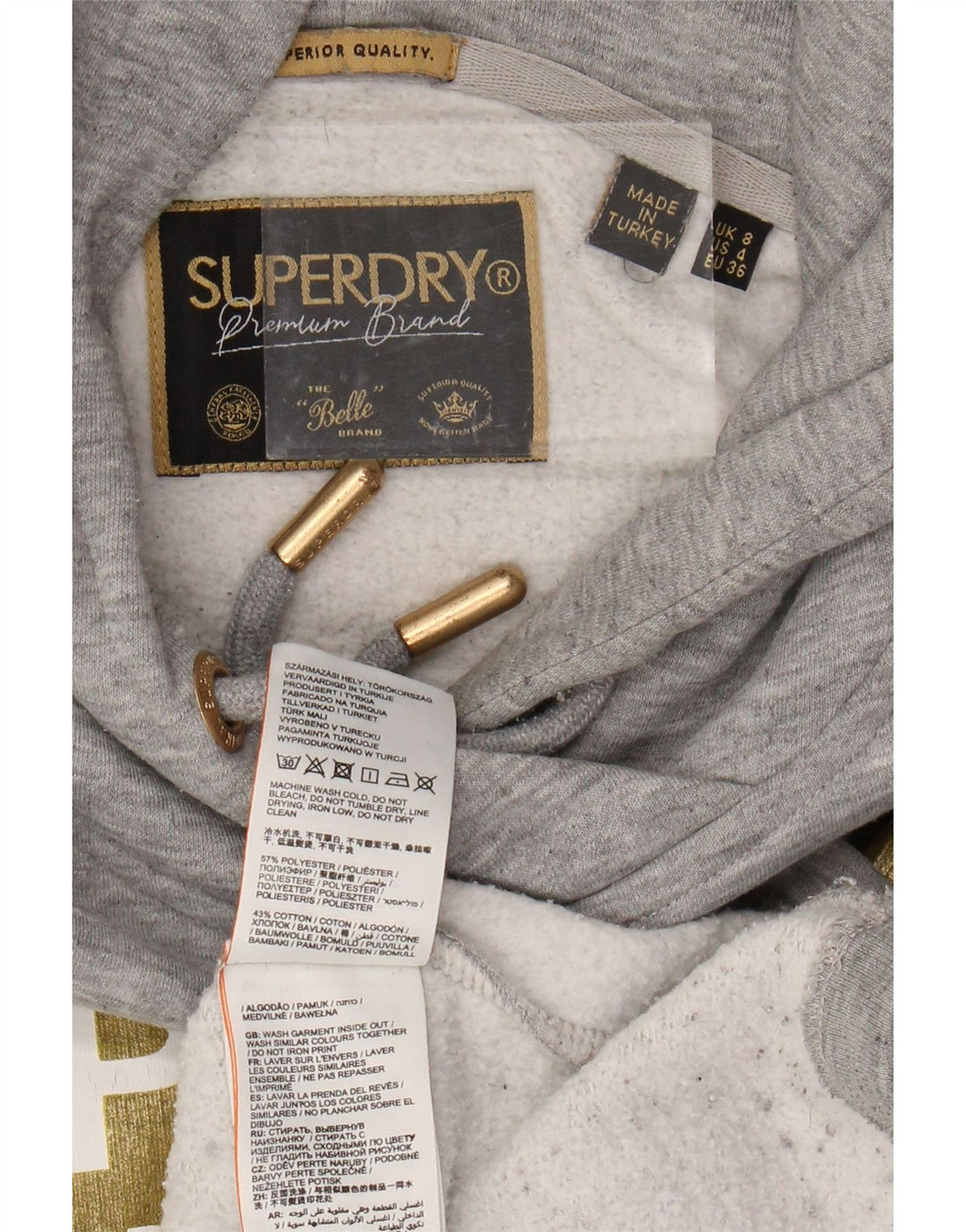 SUPERDRY Γυναικείο υπερμεγέθη Crop Graphic Hoodie Jumper UK 8 Small Grey