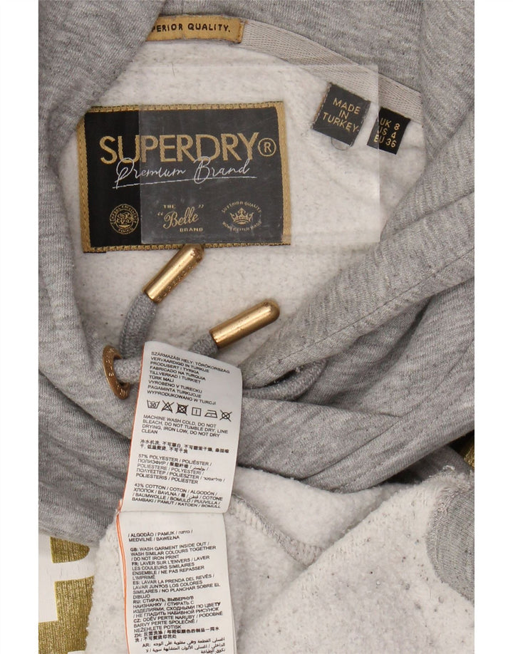 SUPERDRY Γυναικείο υπερμεγέθη Crop Graphic Hoodie Jumper UK 8 Small Grey