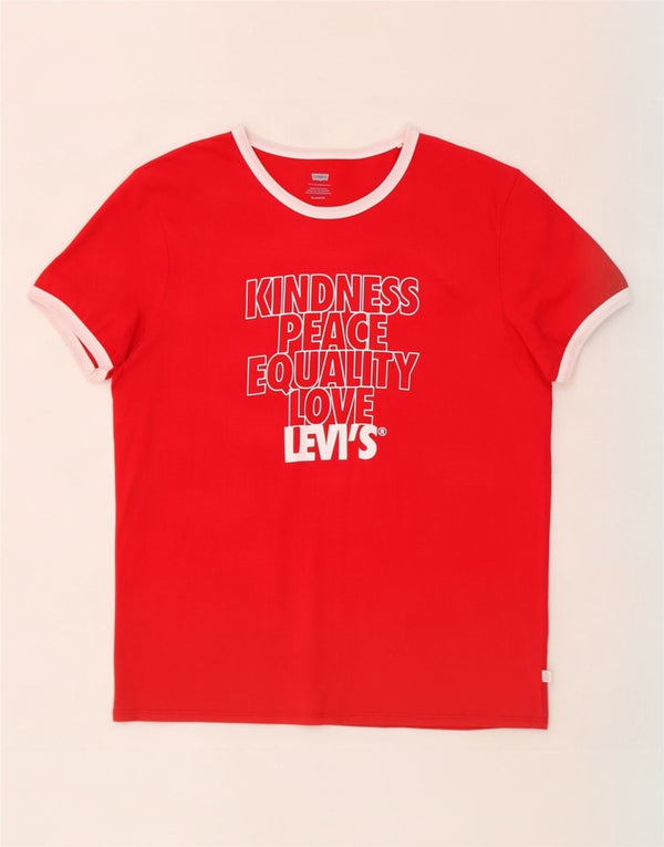 Γυναικείο γραφικό T-Shirt Levi's Top UK 18 XL Red Cotton
