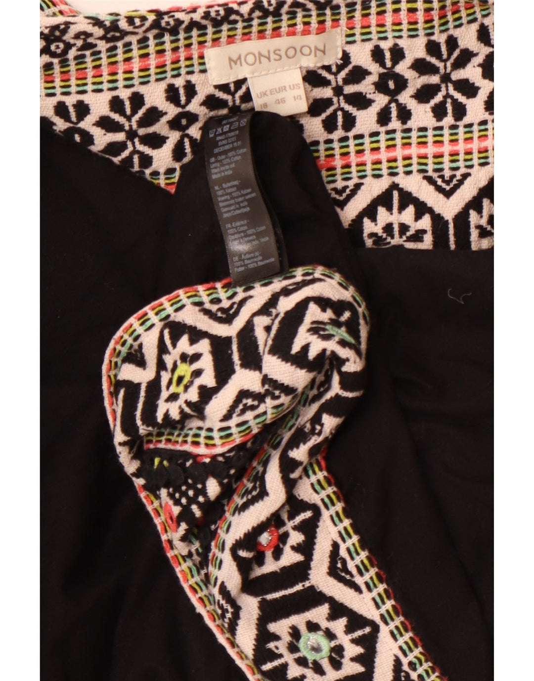 MONSOON Γυναικείο ανοιχτό μπουφάν Bolero UK 18 XL Μαύρο γεωμετρικό βαμβακερό