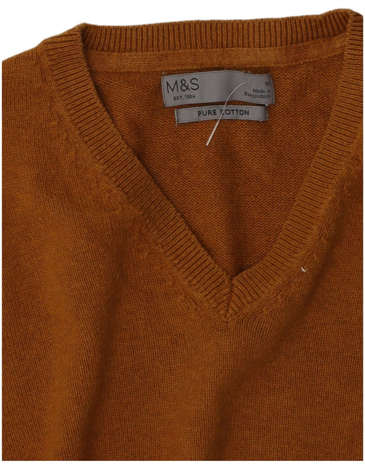 Marks & Spencer Ανδρικό πουλόβερ με λαιμόκοψη σε μεσαίο καφέ βαμβακερό