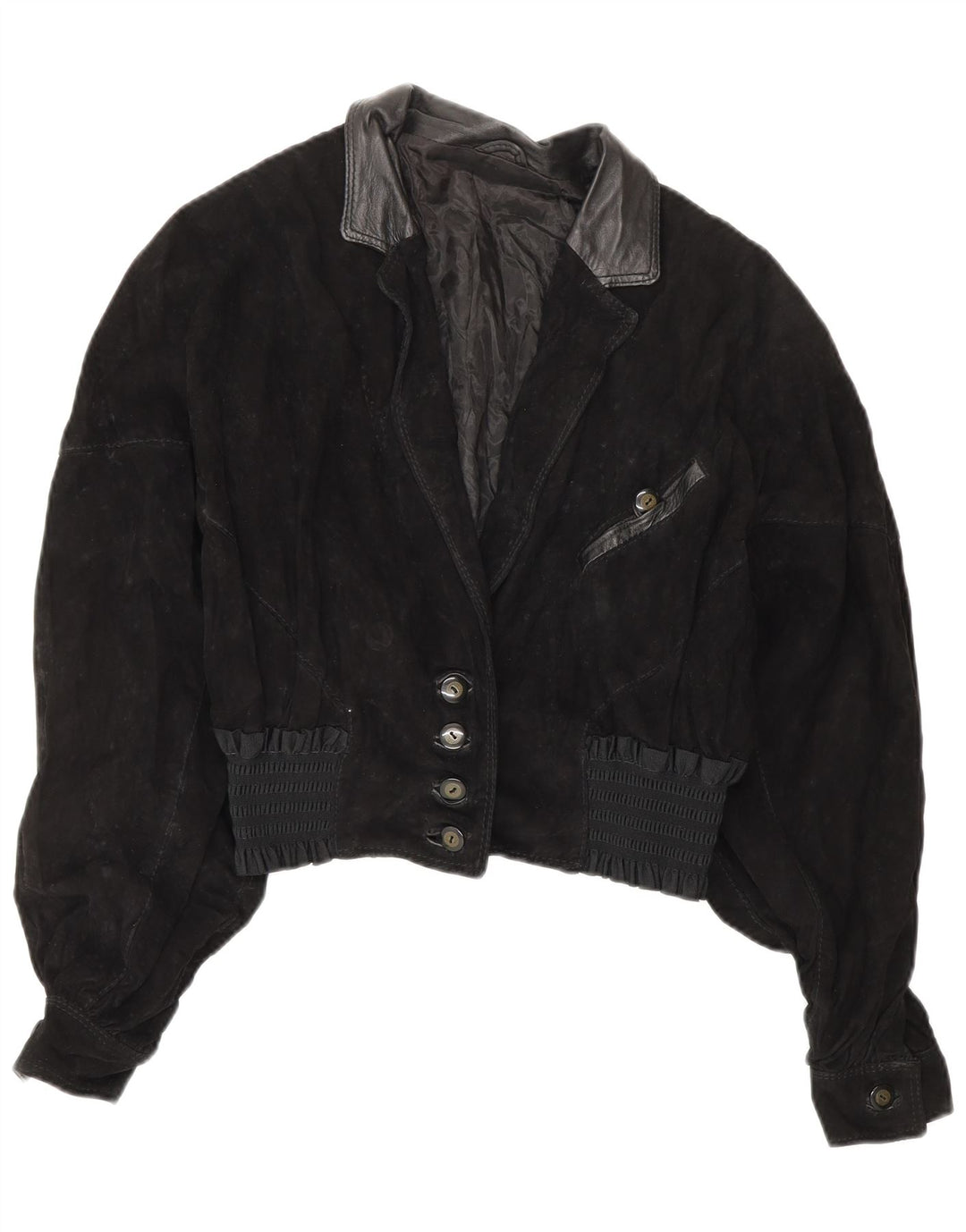 VINTAGE Γυναικείο Crop Suede Jacket UK 10 Small Black