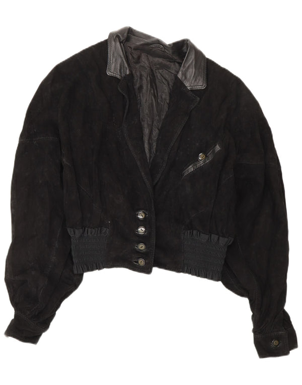 VINTAGE Γυναικείο Crop Suede Jacket UK 10 Small Black
