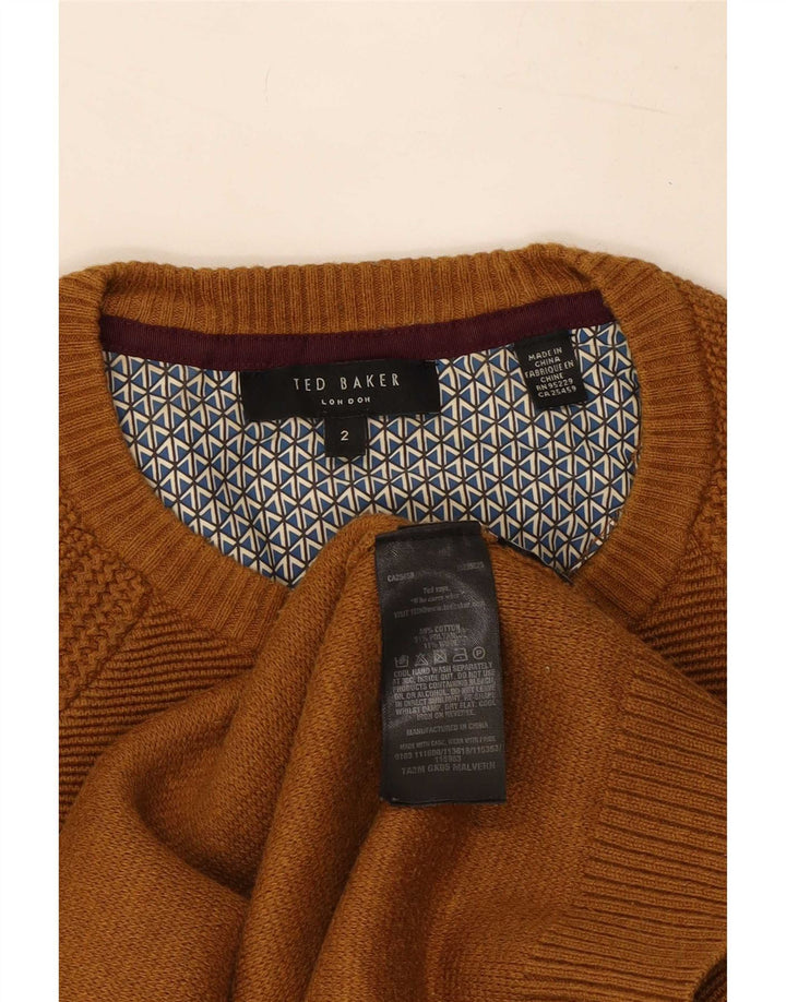 Ted Baker Ανδρικό πουλόβερ με λαιμόκοψη, μέγεθος 2, μικρό μπεζ βαμβακερό
