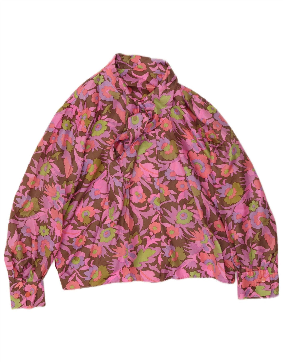 Vintage γυναικείο πουκάμισο Crop μπλούζα UK 14 Medium πολύχρωμο Floral