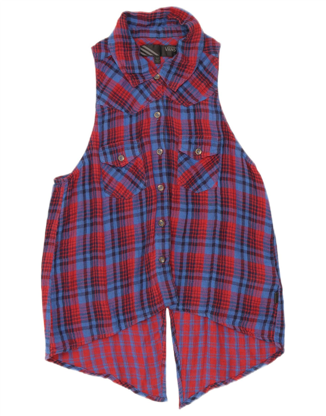Vans γυναικείο αμάνικο πουκάμισο μπλούζα UK 12 μεσαίο κόκκινο βαμβακερό καρό