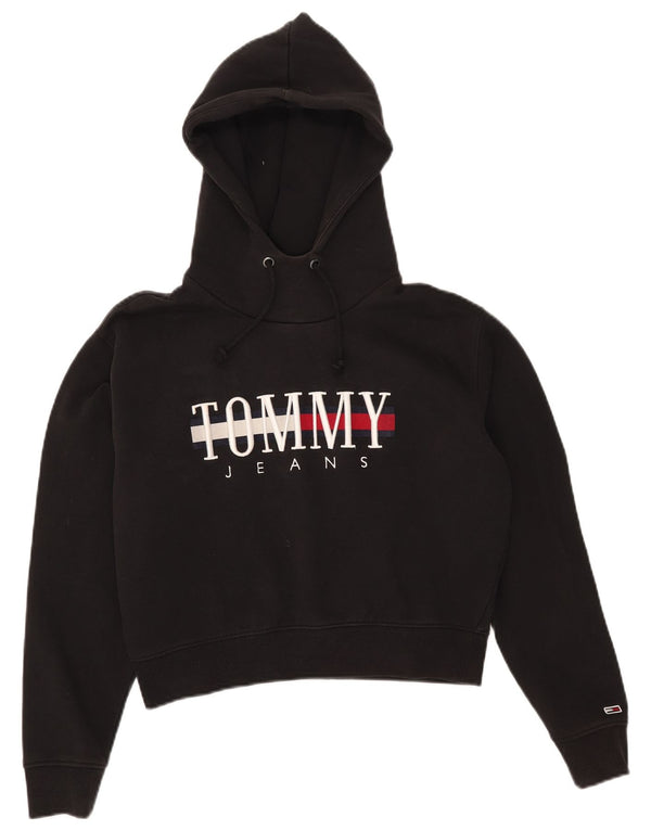 Tommy Hilfiger Womens Crop Graphic Hoodie Jumper UK 10 Small Black