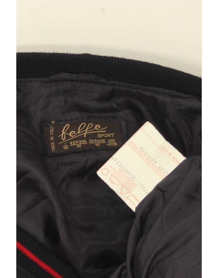 Belfe Ανδρικό Suede Bomber Jacket IT 50 Large Navy Blue Leather