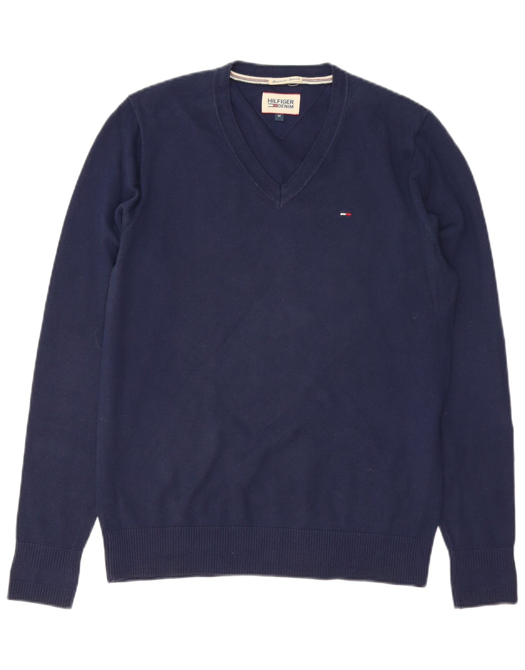 TOMMY HILFIGER Ανδρικό πουλόβερ με λαιμόκοψη με λαιμόκοψη μεσαίο μπλε βαμβακερό