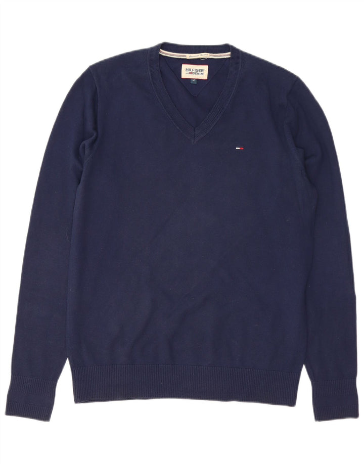 TOMMY HILFIGER Ανδρικό πουλόβερ με λαιμόκοψη με λαιμόκοψη μεσαίο μπλε βαμβακερό