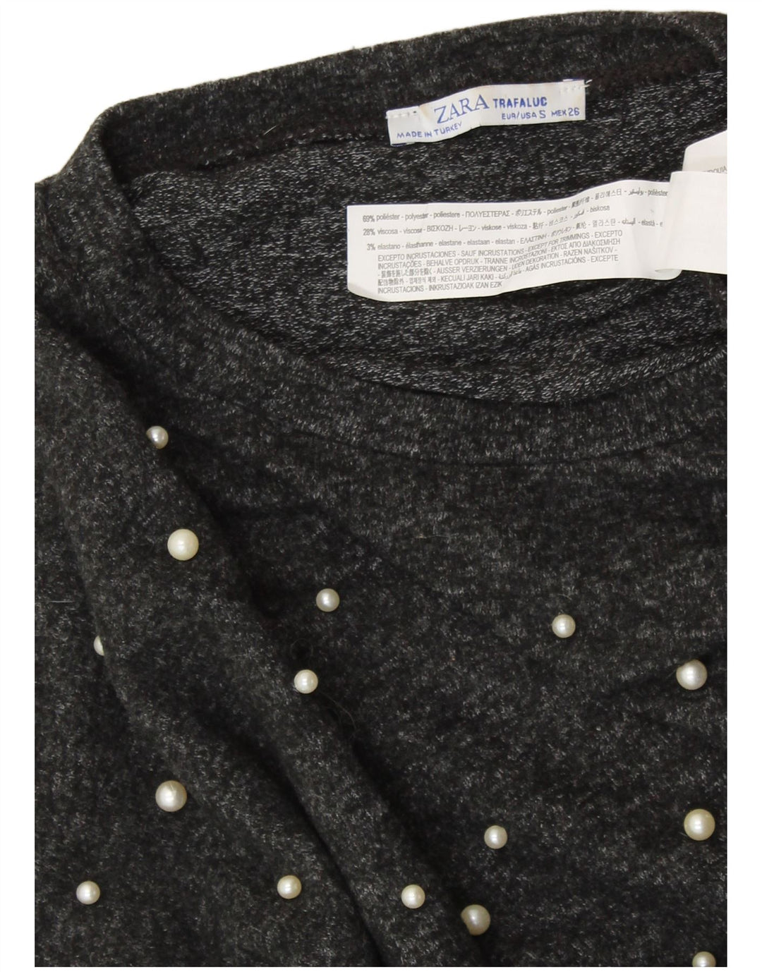 ZARA Γυναικείο υπερμεγέθη Crop Top 3/4 μανίκι UK 10 Small Grey Viscose