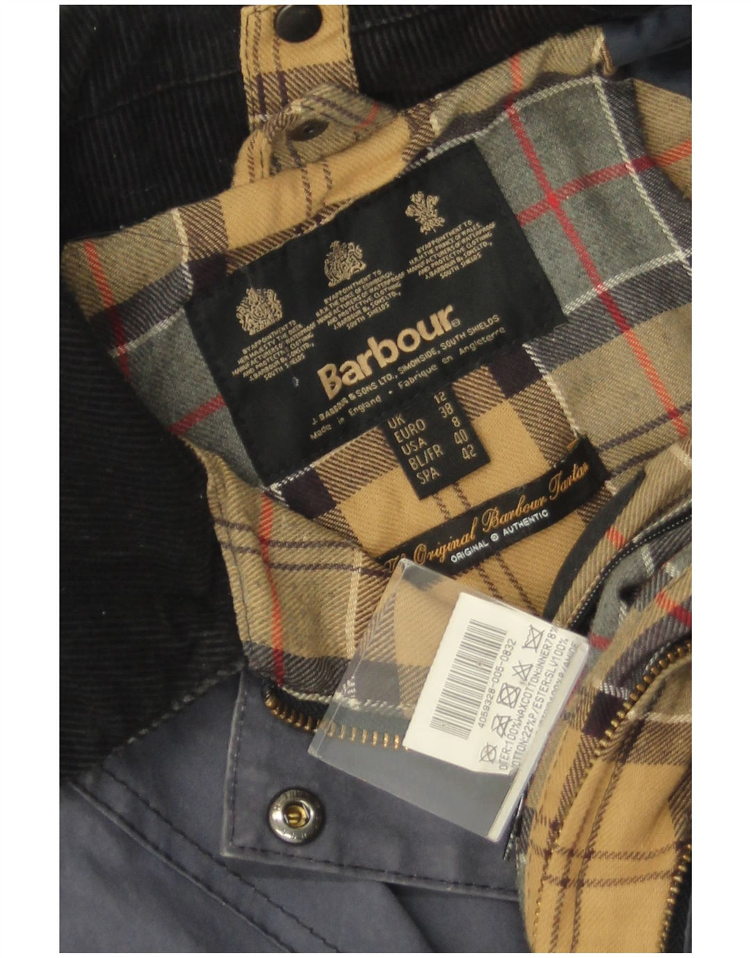 BARBOUR Γυναικείο κερωμένο βαμβακερό μπουφάν UK 12 Medium Navy Blue Cotton