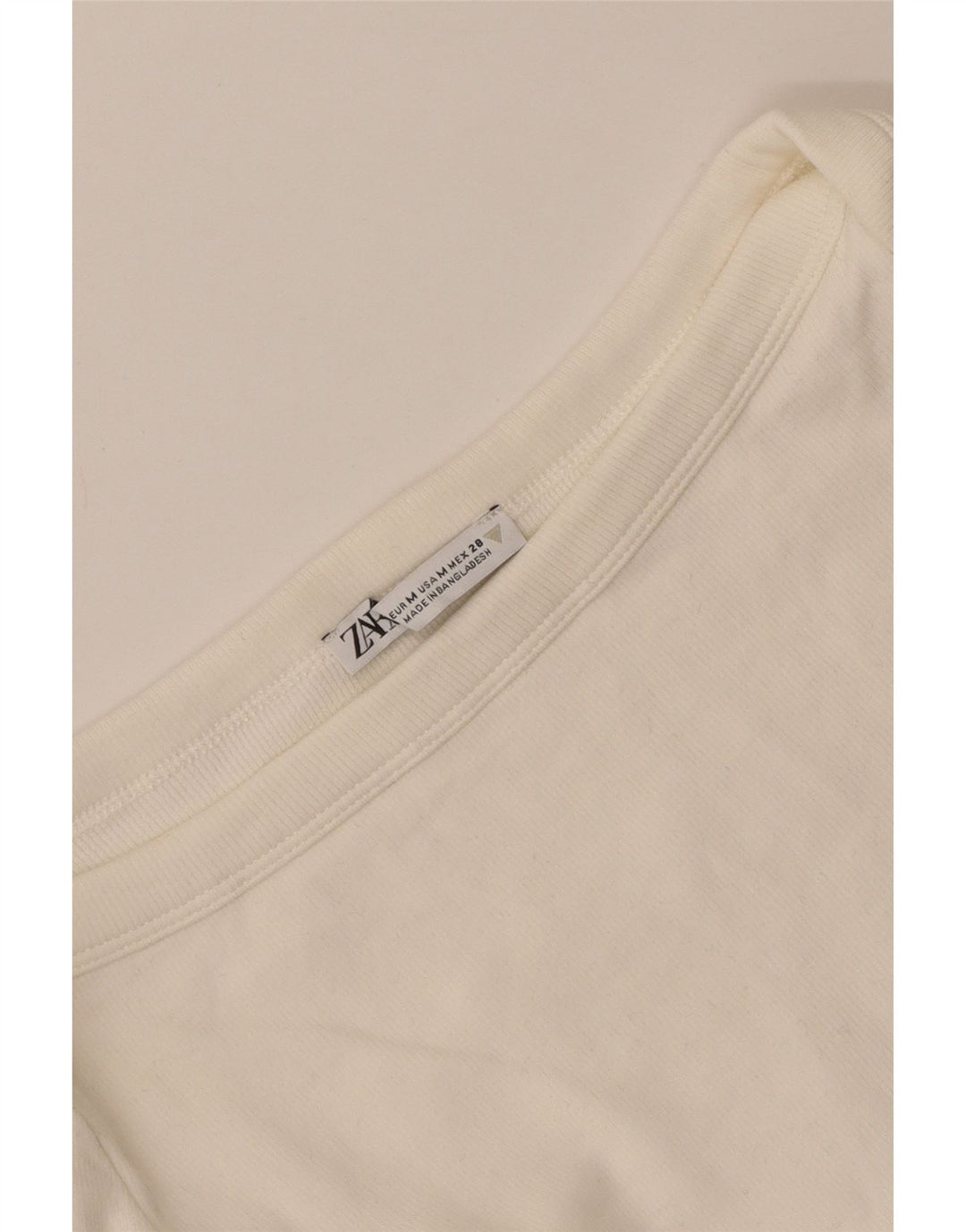 Zara Γυναικείο Crop Top Μακρύ μανίκι UK 12 Medium Off White