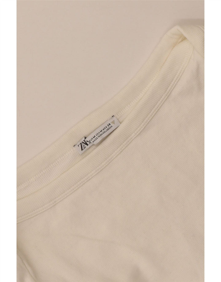 Zara Γυναικείο Crop Top Μακρύ μανίκι UK 12 Medium Off White