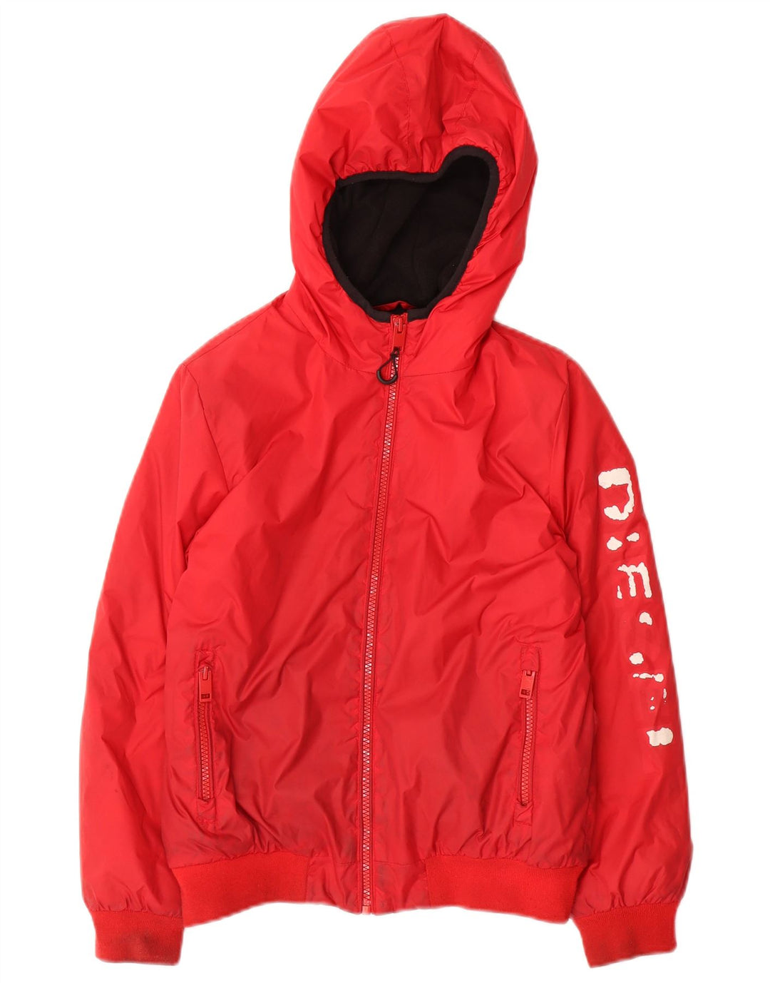 Diesel Boys Graphic Hooded Bomber Jacket 9-10 Years Red Nylon