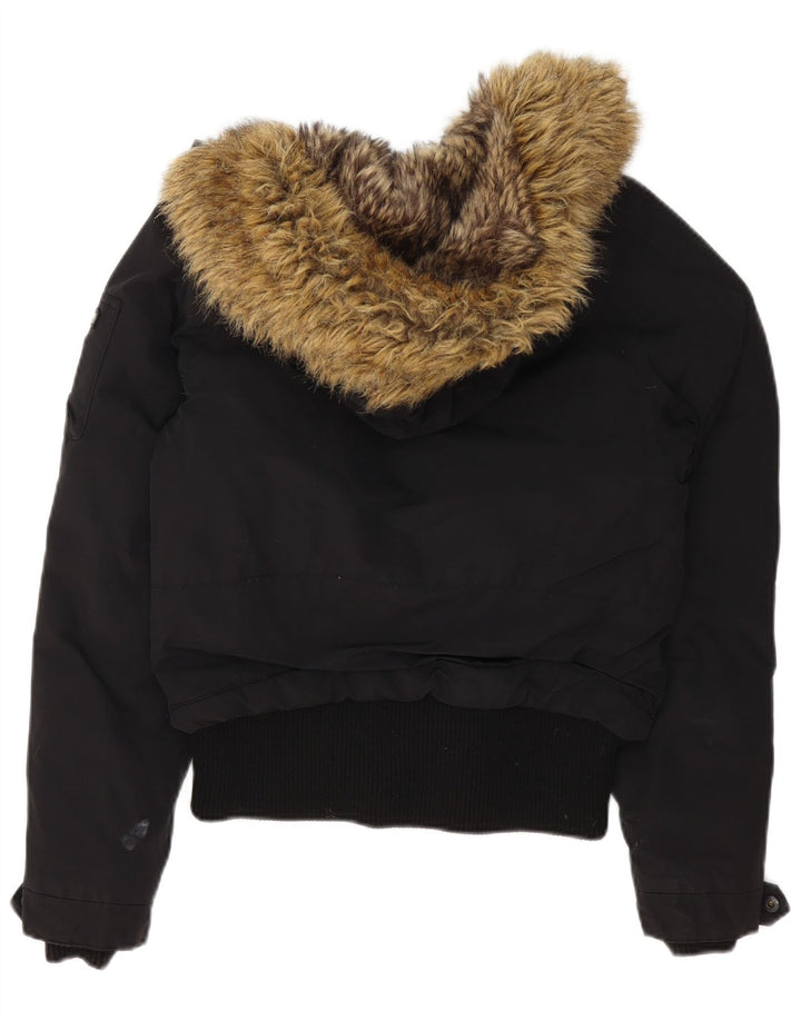 Woolrich Γυναικείο μπουφάν με κουκούλα με επένδυση UK 14 μεσαίο μαύρο πολυεστέρα
