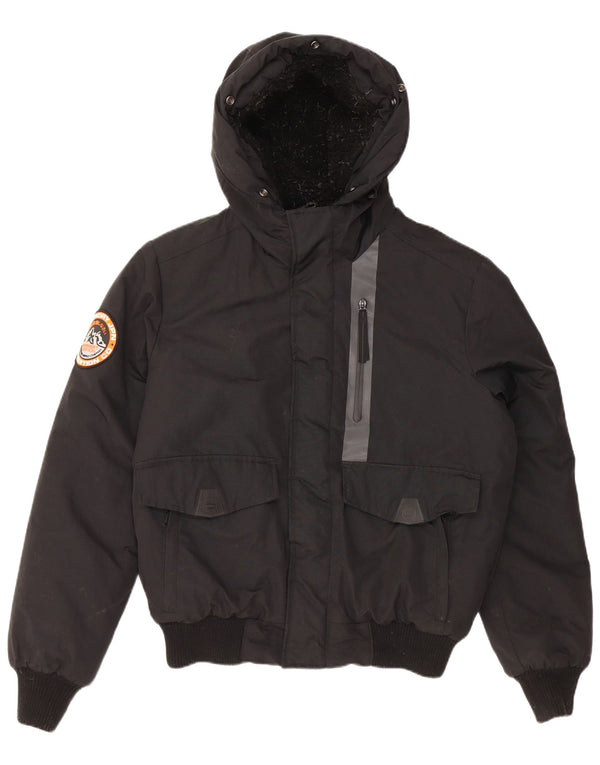 Ανδρικό μπουφάν με κουκούλα SUPERDRY UK 40 μεγάλο μαύρο νάιλον