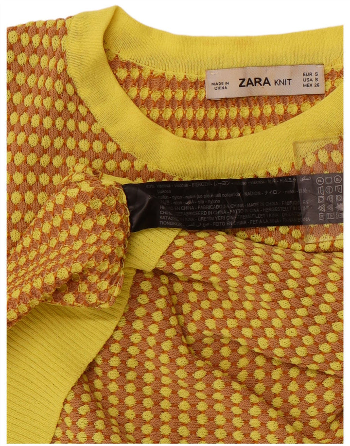 Γυναικείο πουλόβερ ZARA Crop Crew Neck Jumper UK 8 Small Yellow Geometric
