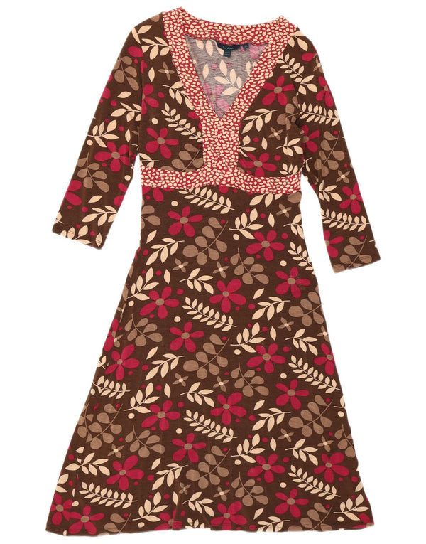 BODEN Γυναικείο μακρυμάνικο φόρεμα A-Line UK 10 Small Brown Floral Bohemian