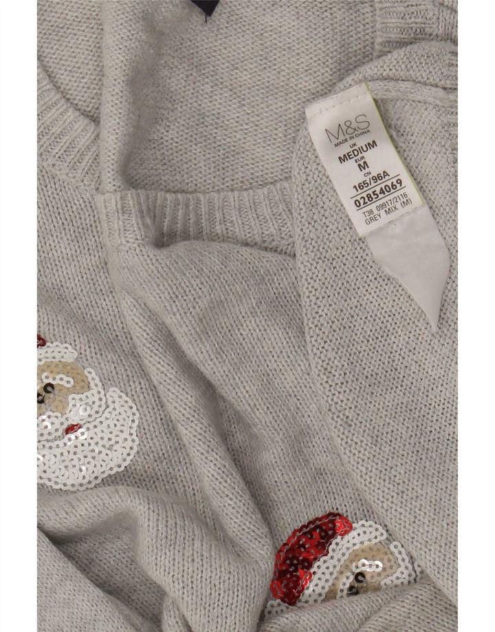 Marks & Spencer Γυναικείο πουλόβερ με λαιμόκοψη UK 14 Medium Grey Christmas