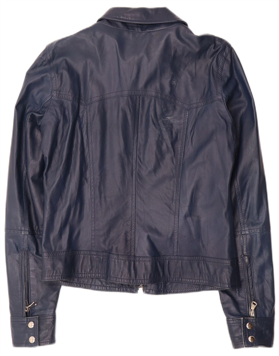 Vintage Γυναικείο Crop Δερμάτινο Μπουφάν UK 14 Large Navy Blue Leather