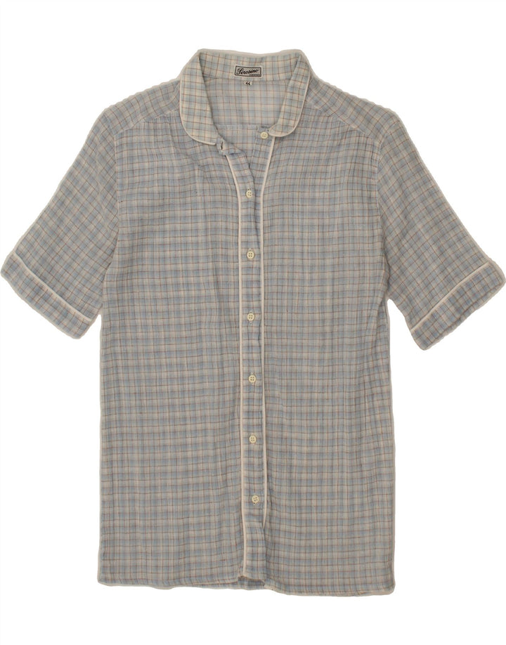 PEROSINO Womens Longline Short Sleeve Shirt IT 44 Medium Blue Check Cotton Vintage Perosino and Second-Hand Perosino from Messina Hembry 