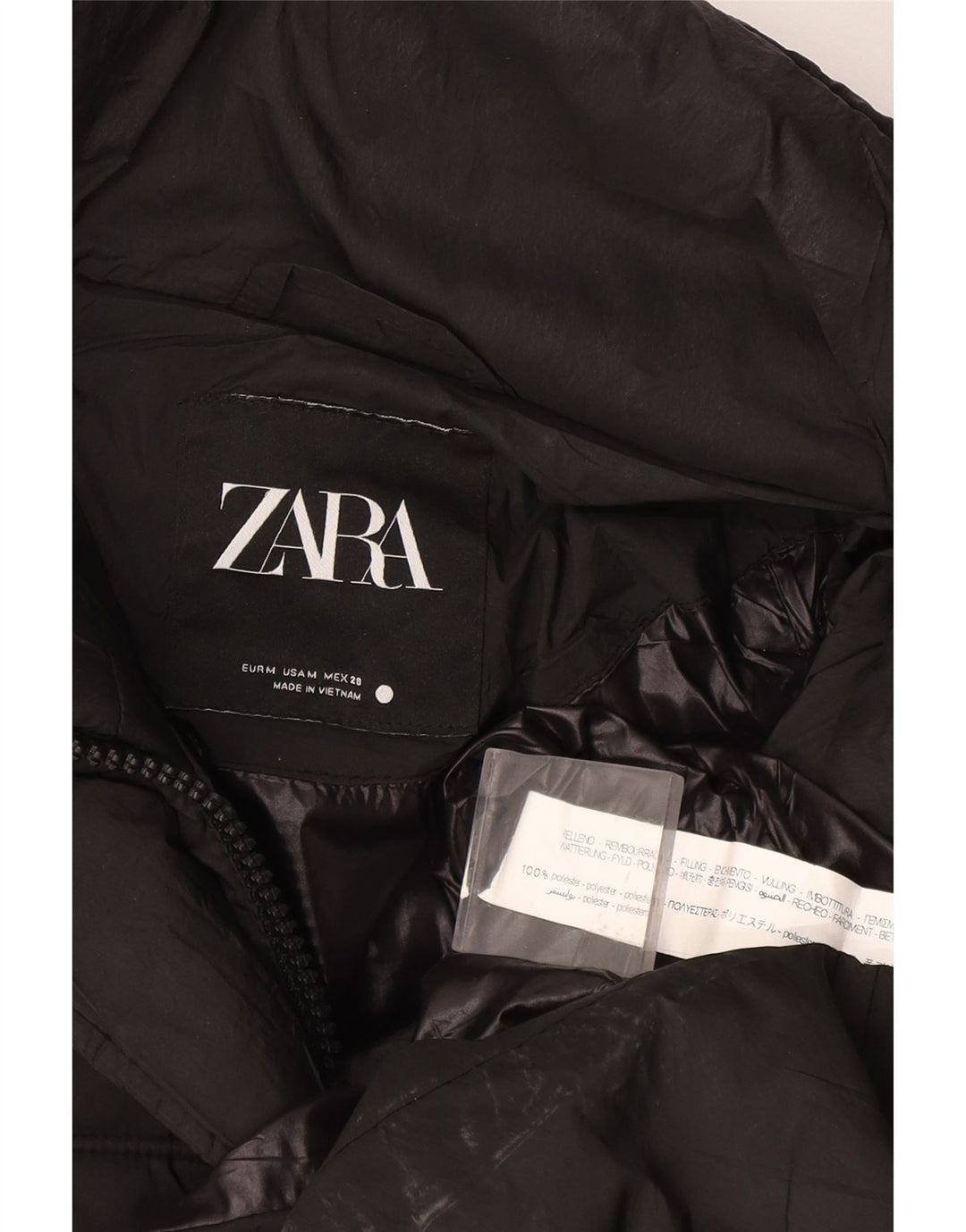 Zara Γυναικείο παλτό με κουκούλα UK 14 Μεσαίο Μαύρο Πολυεστέρας
