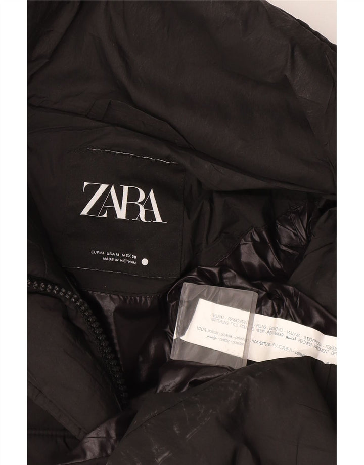 Zara Γυναικείο παλτό με κουκούλα UK 14 Μεσαίο Μαύρο Πολυεστέρας