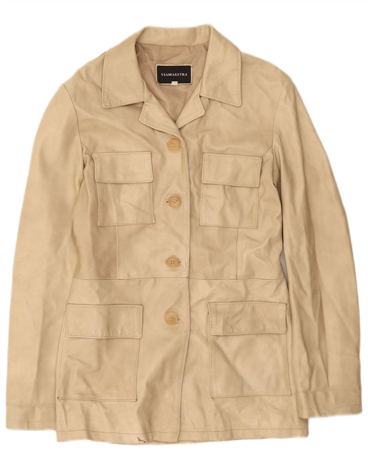Viamaestra Γυναικείο Δερμάτινο Μπουφάν UK 12 Medium Beige Leather
