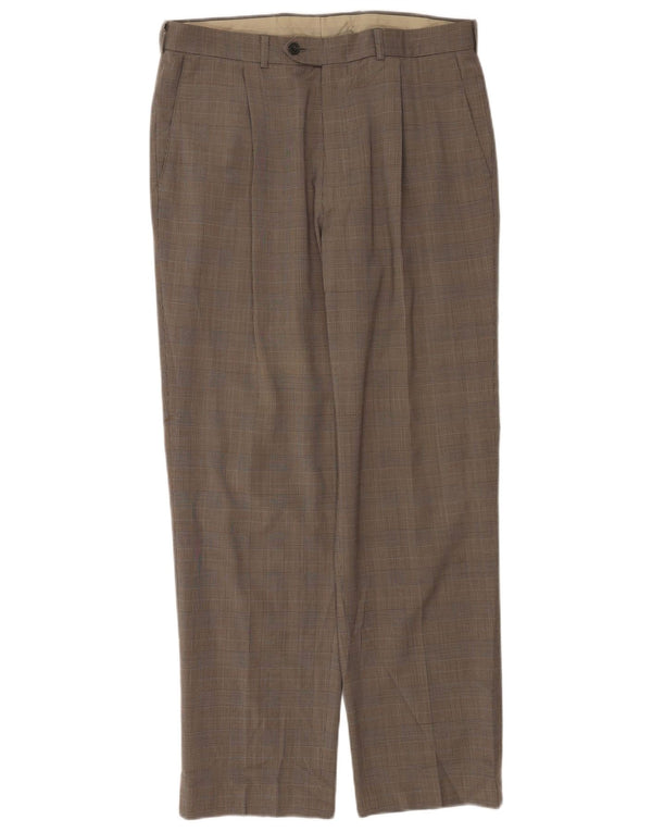 Marks & Spencer Mens Pegged Suit Trousers W34 L30 Beige Houndstooth
