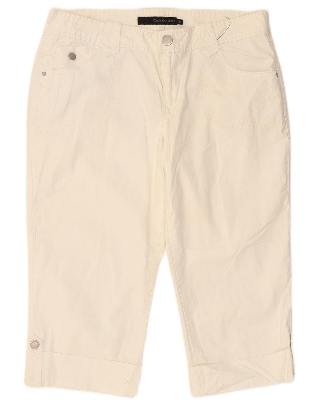 CALVIN KLEIN Γυναικείο λεπτό παντελόνι Capri US 12 Μεγάλο W34 L19 Off White