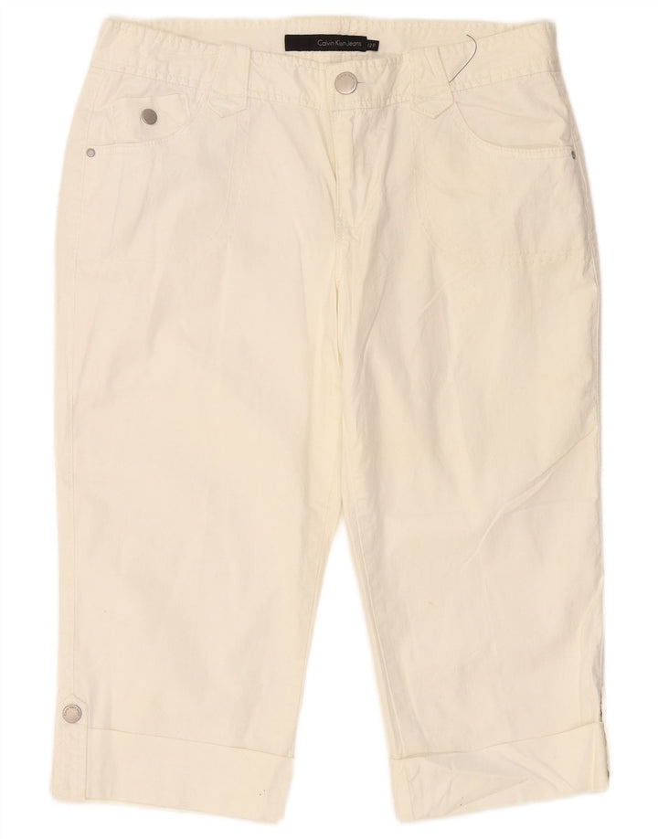 CALVIN KLEIN Γυναικείο λεπτό παντελόνι Capri US 12 Μεγάλο W34 L19 Off White