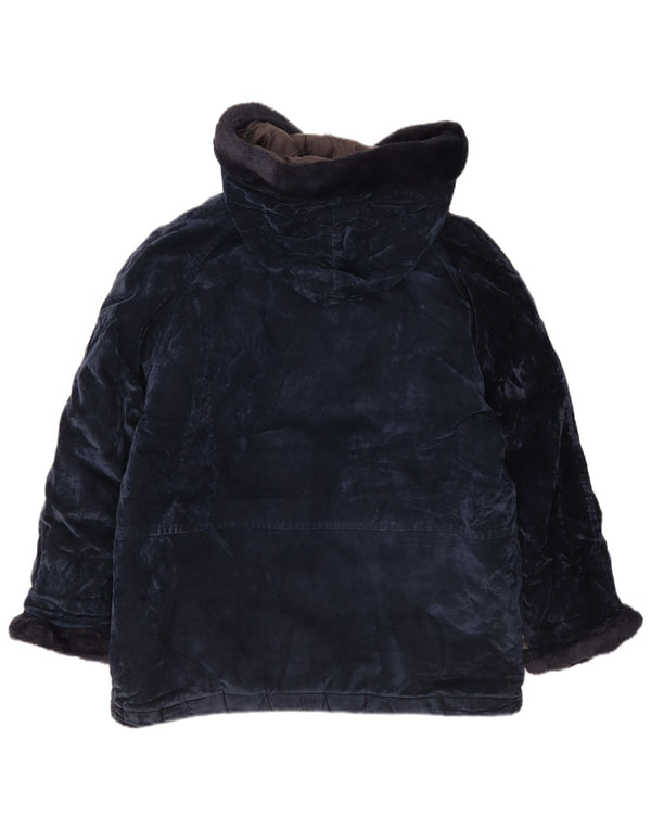 Vintage γυναικείο παλτό αντιανεμικό με κουκούλα UK 14 Medium Navy Blue