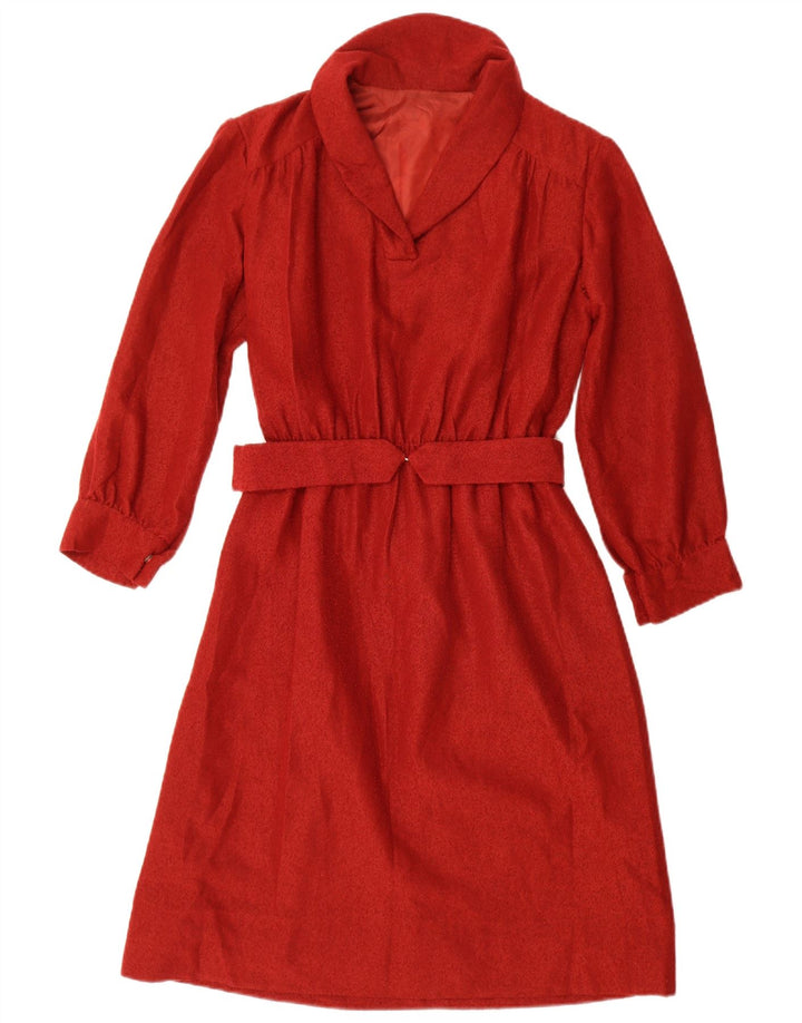 Vintage γυναικείο μακρυμάνικο φόρεμα A-Line UK 12 Medium Red