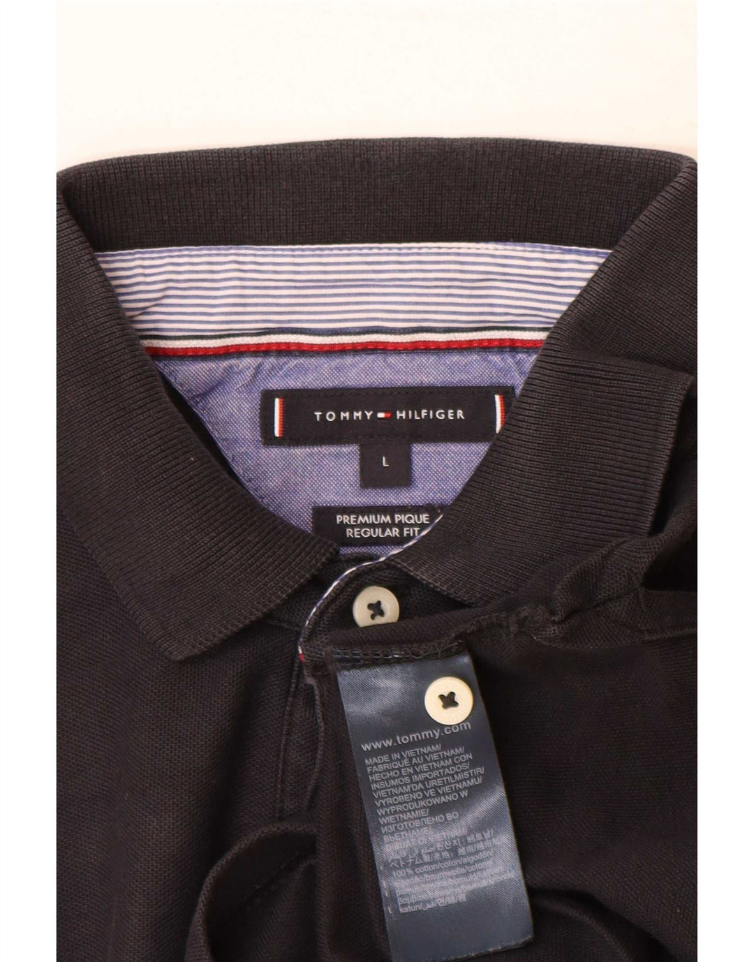 Tommy Hilfiger Ανδρικό πουκάμισο Polo με κανονική εφαρμογή, μεγάλο μαύρο βαμβακερό