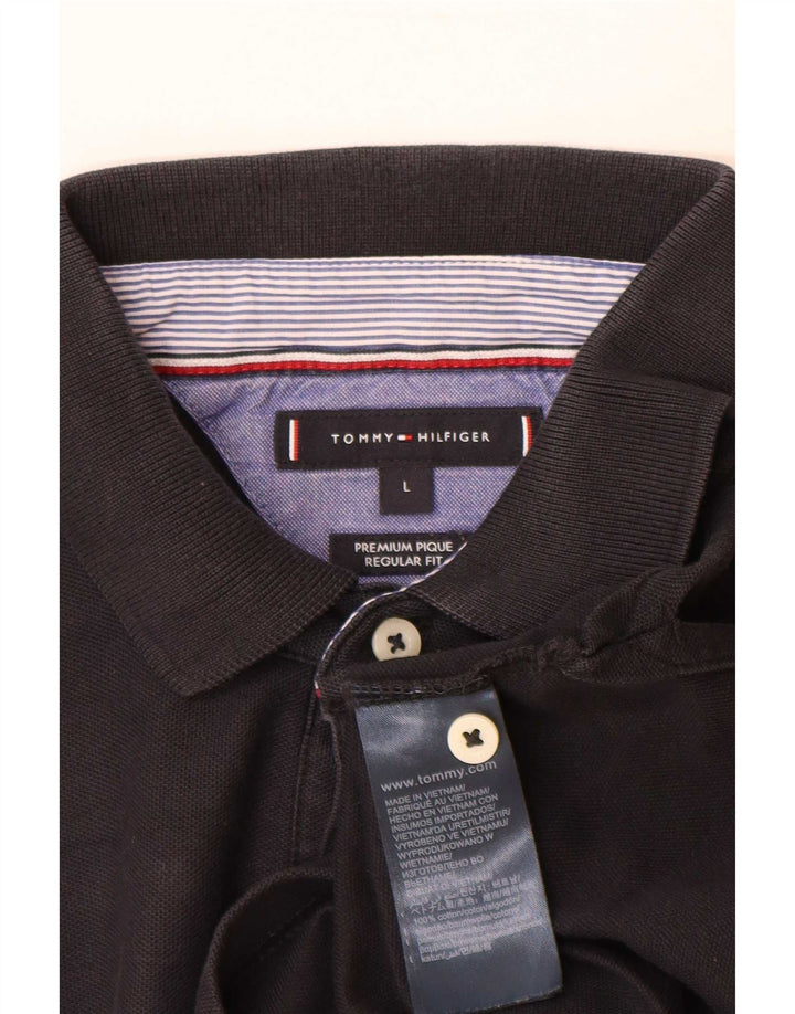 Tommy Hilfiger Ανδρικό πουκάμισο Polo με κανονική εφαρμογή, μεγάλο μαύρο βαμβακερό