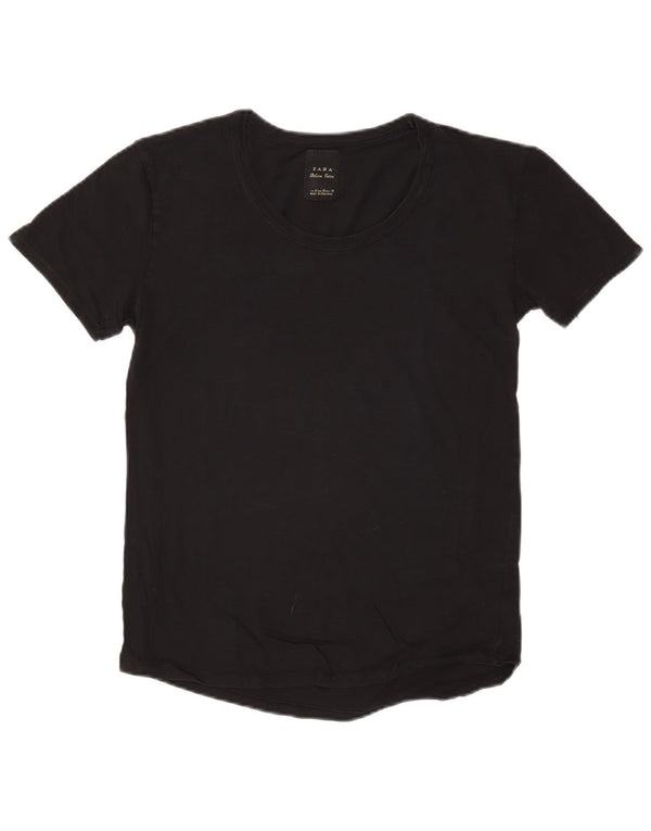 Γυναικείο T-Shirt ZARA Top UK 12 Μεσαίο μαύρο βαμβακερό