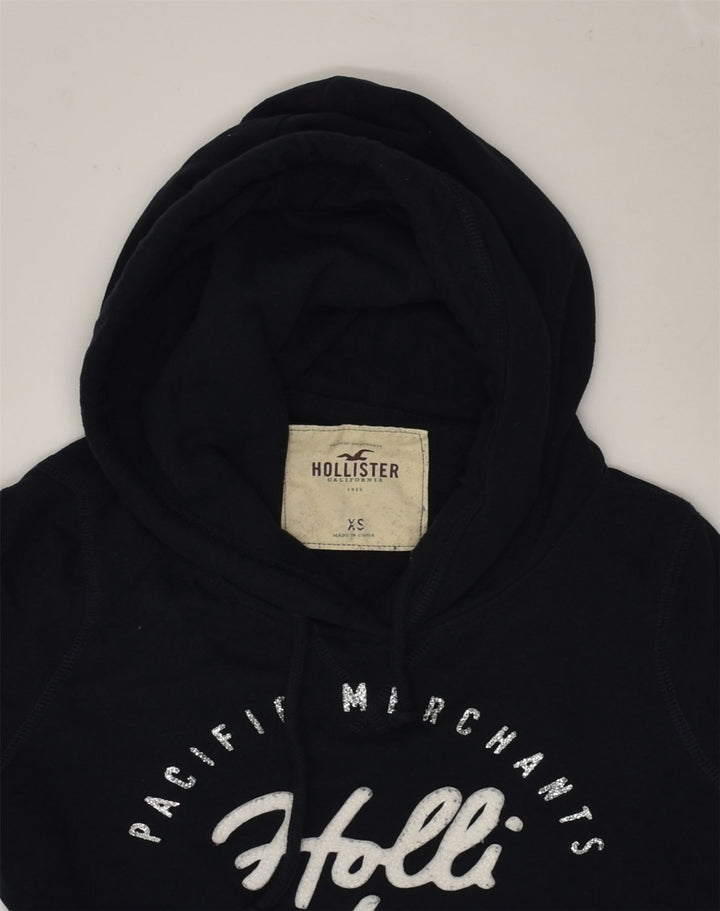 HOLLISTER Womens Graphic Hoodie Jumper UK 6 XS Black Cotton | Vintage Hollister | Thrift | Second-Hand Hollister | Used Clothing | Messina Hembry 