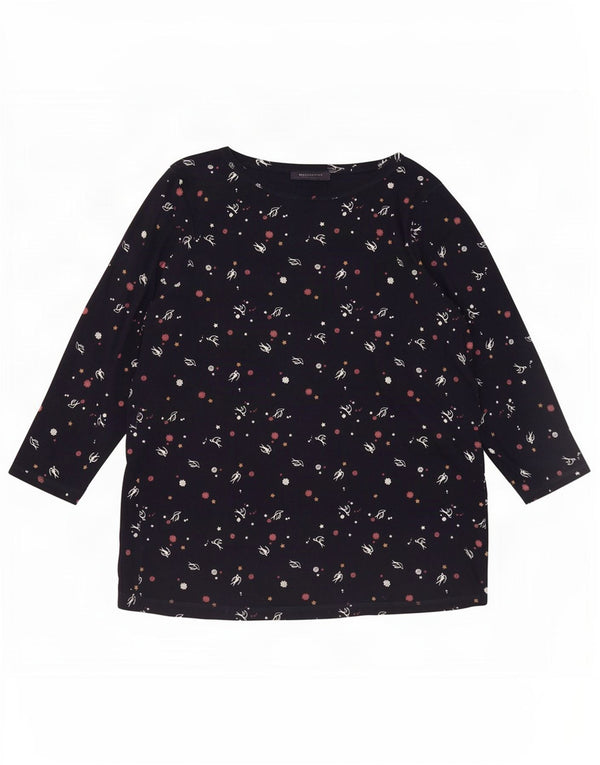 Marks & Spencer Womens Abstract Pattern Top 3/4 Sleeve UK 20 2XL Navy Blue