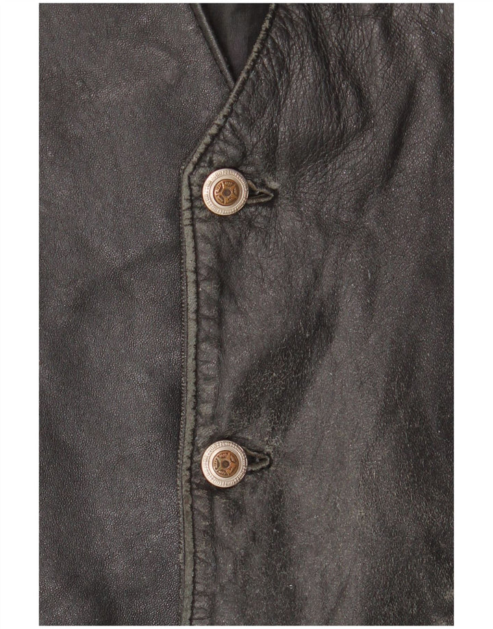 VINTAGE Ανδρικό Δερμάτινο Γιλέκο IT 52 Μεγάλο Δερμάτινο Μαύρο